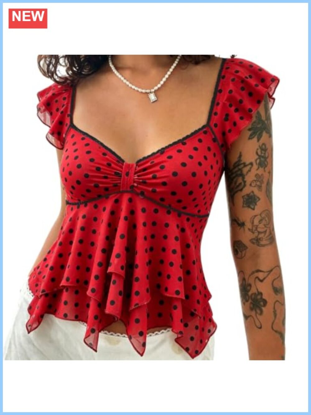 Polka Dot Ruffle Peplum Cami Blouse Ruched V Neck Y2K Top